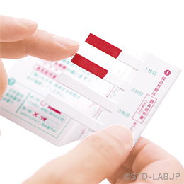 指先から出た血液を、ろ紙の先端に2cmほど採取していただきます